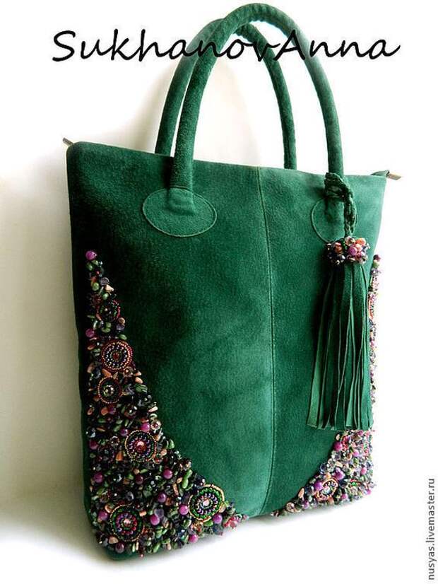 Купить Сумка "Рапсодия" - тёмно-зелёный, сумка замшевая, Сумка с вышивкой, вышивка камнями