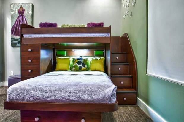 14913110-R3L8T8D-650-interior-paint-color-with-wall-decor-and-teenage-bunk-beds-also-under-stair-storage-and-contemporary-bedding-with-carpet-and-drawer-pulls