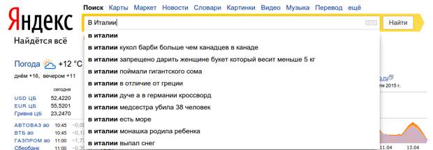 В Италии поисковые запросы, яндекс