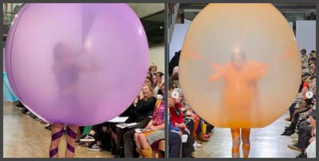 Скандинавский дизайнер показал свой взгляд на современный мир моды и создал оригинальную коллекцию, одев моделей в воздушные шары