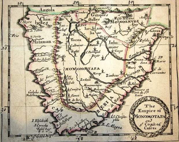 Мономотапа на Португальской карте XVI века Африка., древние цивилизации, история