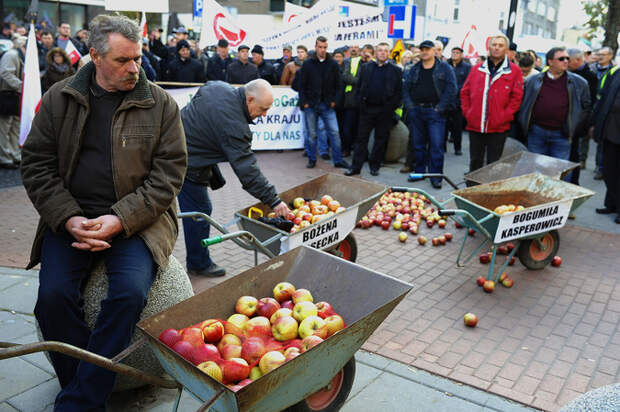 Фермеры и садоводы Польши на акции протеста в Варшаве.