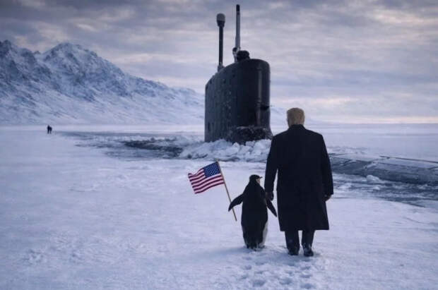 Глава ВМС США опубликовал новую картинку с Трампом, пингвином и подлодкой