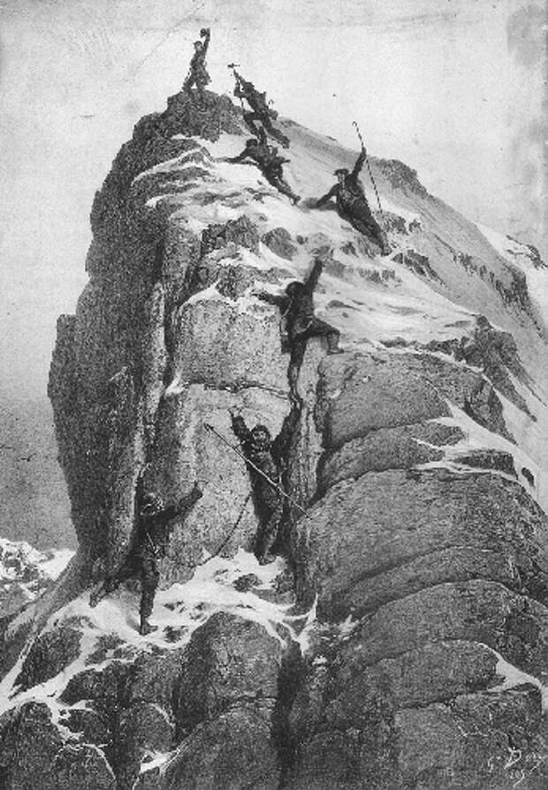 Первое покорение Маттерхорна членами Alpine Club под руководством Эдуарда Уимпера 14 июля 1865 года 