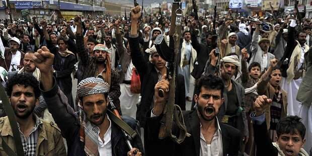 Houthi Militants Protest After Airstrikes In Yemen