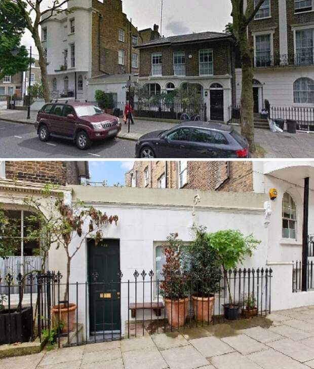 Несмотря на крошечные габариты микро-дома впереди него имеется даже придомовая территория (Ричмонд-авеню, Лондон).