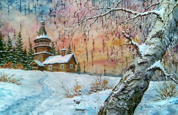 Российские пейзажи запечатленные на бересте.