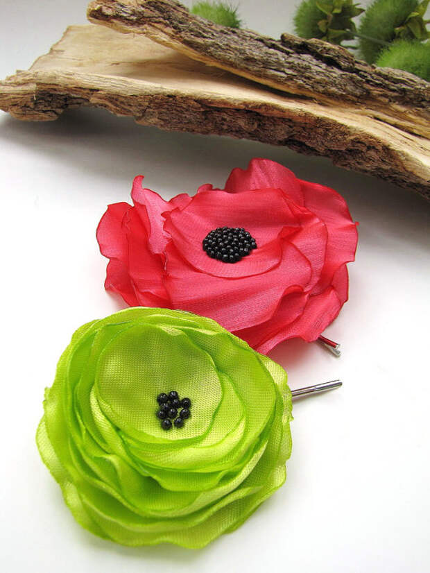 Ручной заколками с тканью цветы (2 шт) - Букет из маков WILD