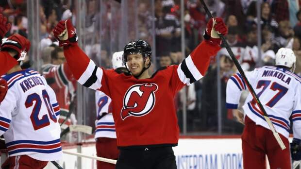 NJ Devils celebrate win over Rangers
