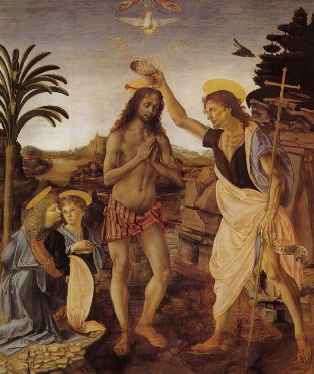 Крещение Христа.  Леонардо да Винчи