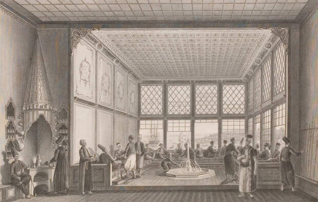 An Ottoman coffeehouse, circa 1819.