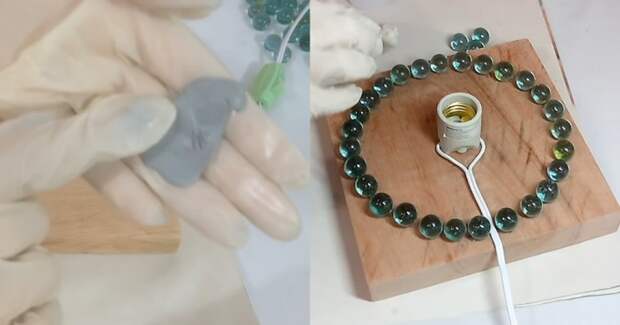 Светильник из стеклянной гальки DIY