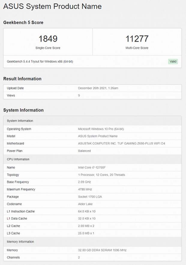 12-ядерный Intel Core i7-12700F протестировали в Geekbench. Производительность выше, чем у Ryzen 7 5800X