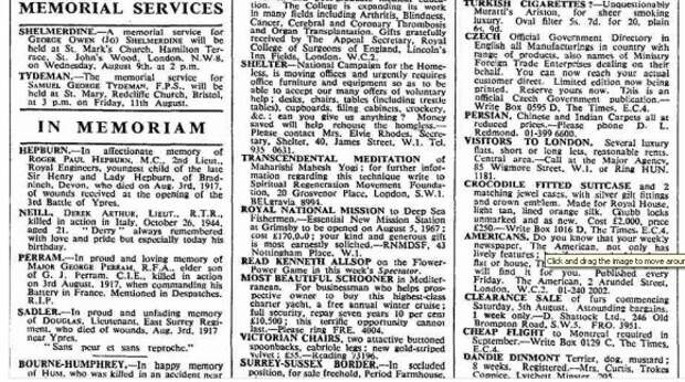 Advertisement about Maharishi Mahesh Yogi, The Times newspaper, 3 August 1967