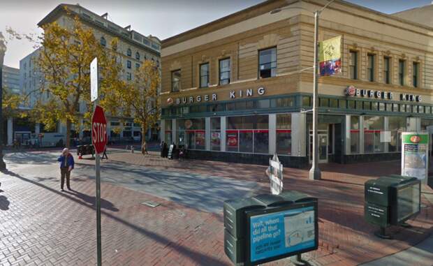 A view of the plaza in front of the Burger King.