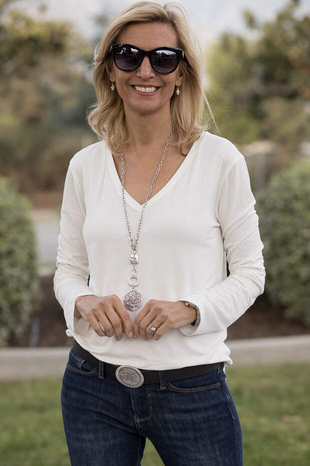 ivory v neck long sleeve top
