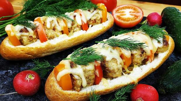 Багет+мясные шарики