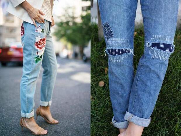 Интересные идеи заплаток на женских джинсах, вариант 22