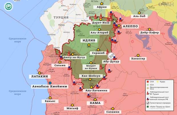 Карта военных действий в Идлибе 