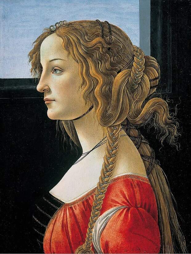 Ботичелли (Вазари?) Протрет молодой женщина (Симонетта Веспуччи?) 1476-1480 . Берлинская картинная галерея, Берлин