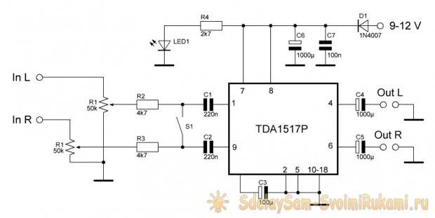 Портативный усилитель с моно режимом на TDA1517