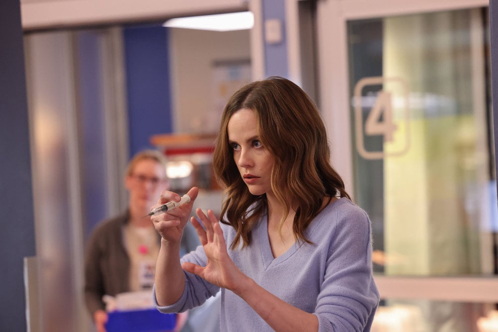 Lenox looking out of it and holding a syringe on Chicago Med Season 10 Episode 17