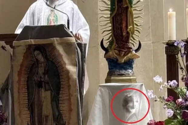 Очевидцы засняли появление лица святого в тканях алтаря в храме Лас-Вегаса