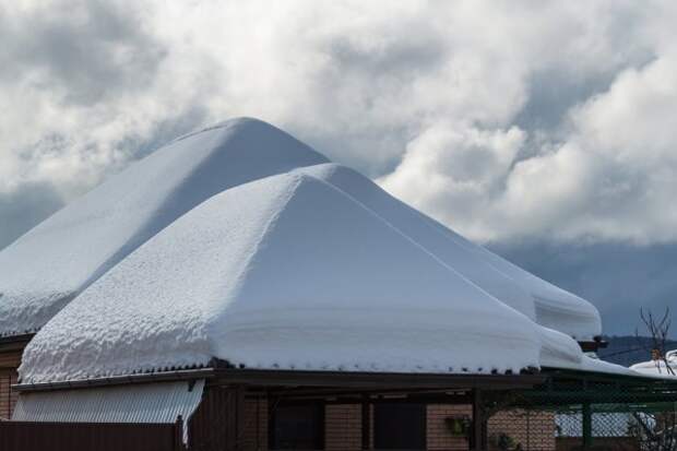 Сугробы снега на крыше