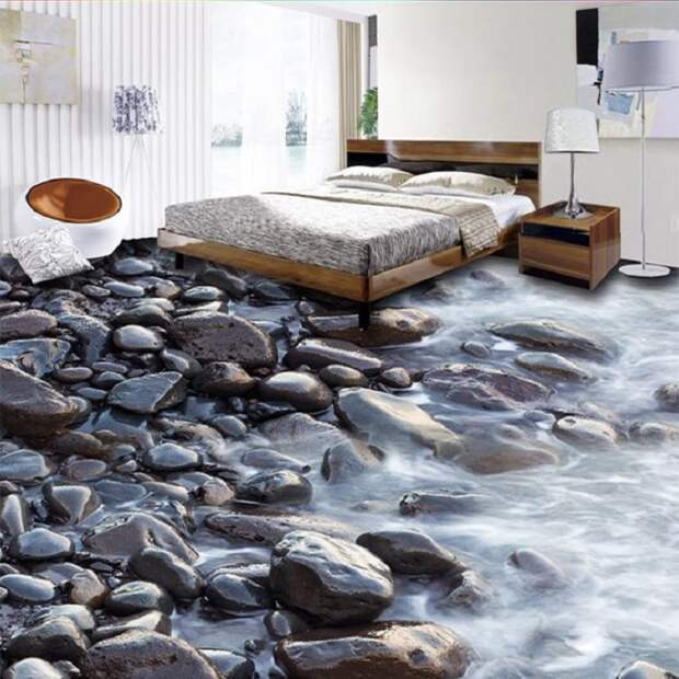 Изумительный пол с 3D эффектом, который преобразит интерьер спальной комнаты.