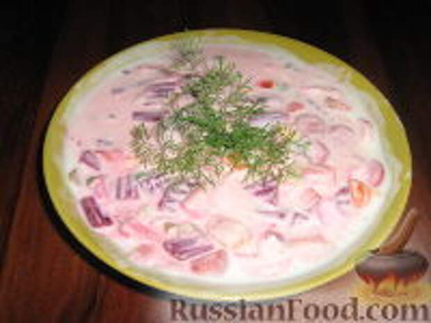 Фото к рецепту: Холодный суп со свеклой, на кефире