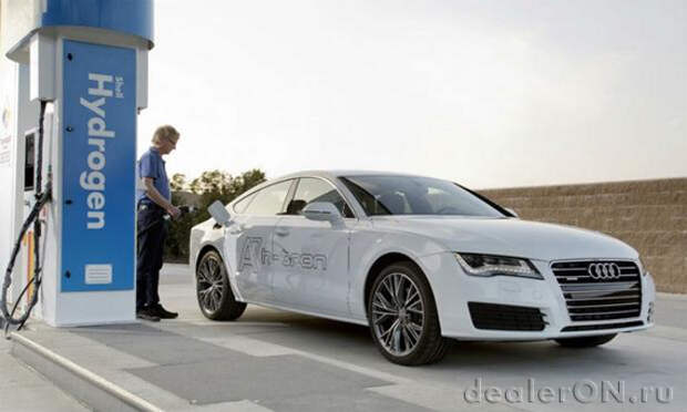 Экспериметальный Audi A7 h-tron / Ауди А7 h-tron на топливных элементах на водородной заправочной станции