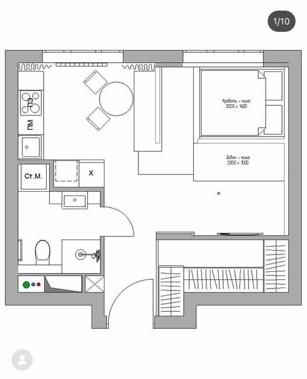 Интерьер маленькой квартиры с раздвижными стенами, 35 кв.м