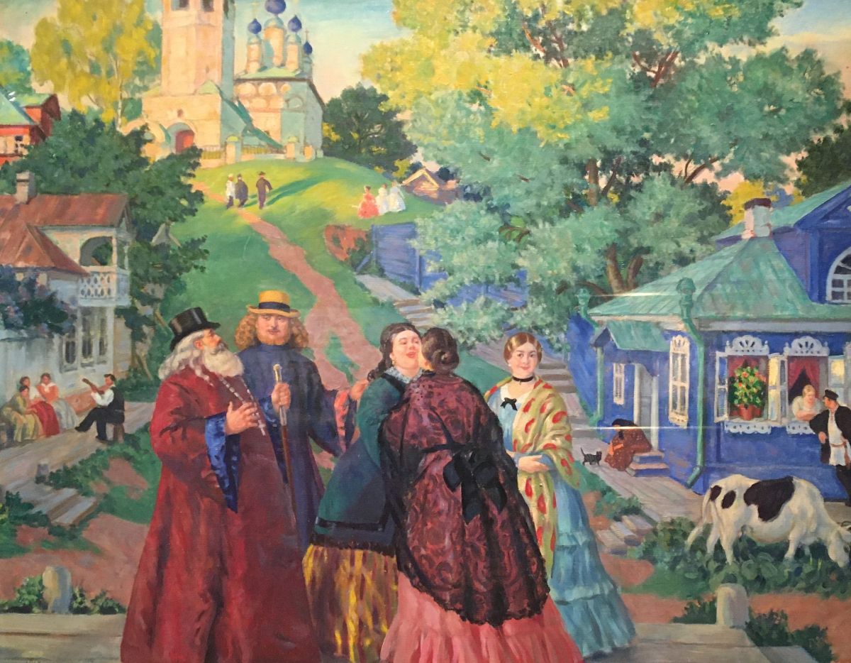 Борис Кустодиев.«Встреча (Пасхальный день)». 1917. Холст, масло