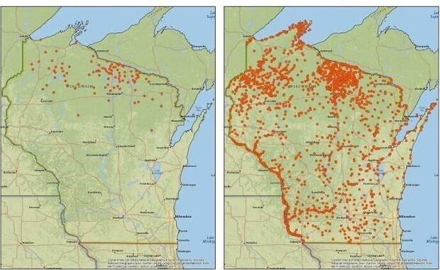 Гнездовья белоголовых орланов в Висконсине, 1974 - 2019