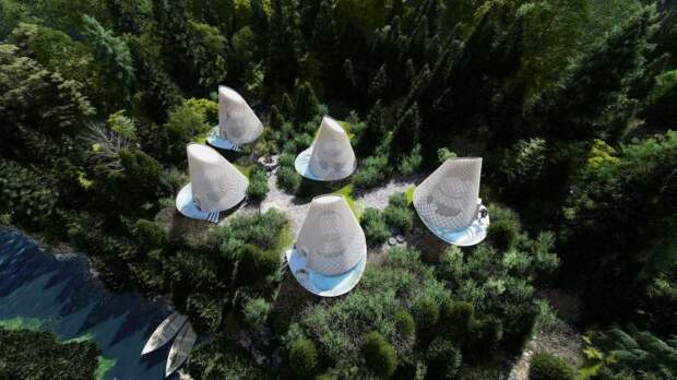 Кластер из 5 лесных избушек Cocoon Villas планируют расположить на вершине живописного холма в Ла Уастека Потосина (концепт GAS Architectures). | Фото: yankodesign.com.