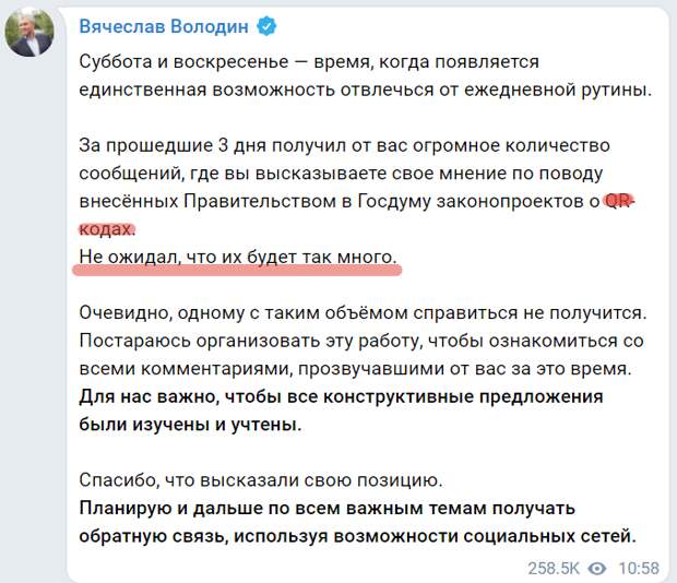 О "специальных мерах" против комментаторов поста Володина в Телеграм