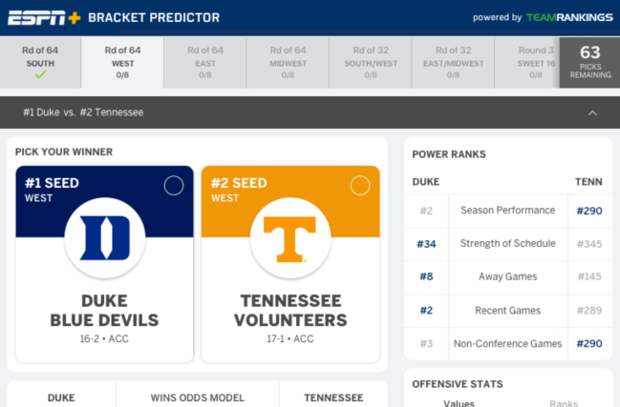 ESPN Plus Tournament Challenge Bracket Predictor