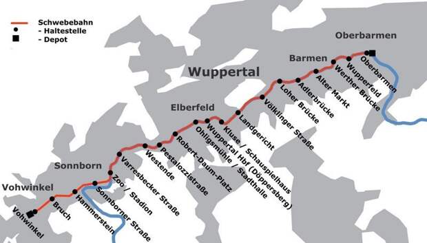 Трамвай наоборот: Вуппертальская подвесная дорога Вупперталь, германия, швебебан