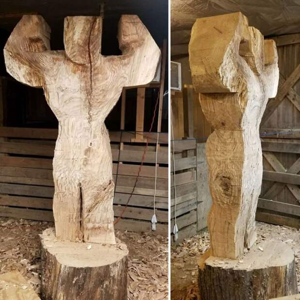 Удивительная скульптура знаменитости из дерева
