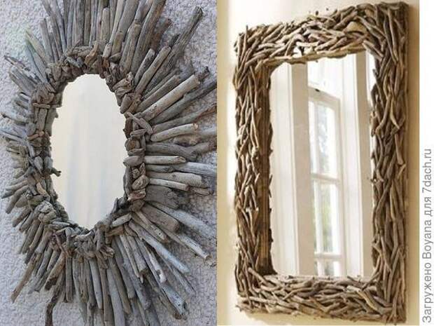 Оправа из деревянных ветвей для зеркала