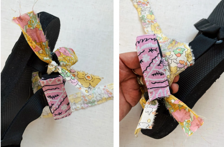 Декор сандалий платками diy