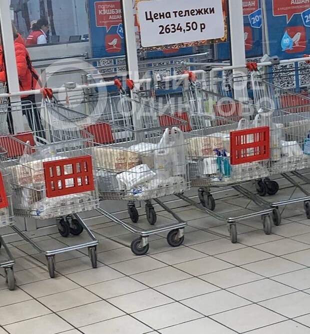 В Ашане начали продавать заполненные тележки с едой для карантина