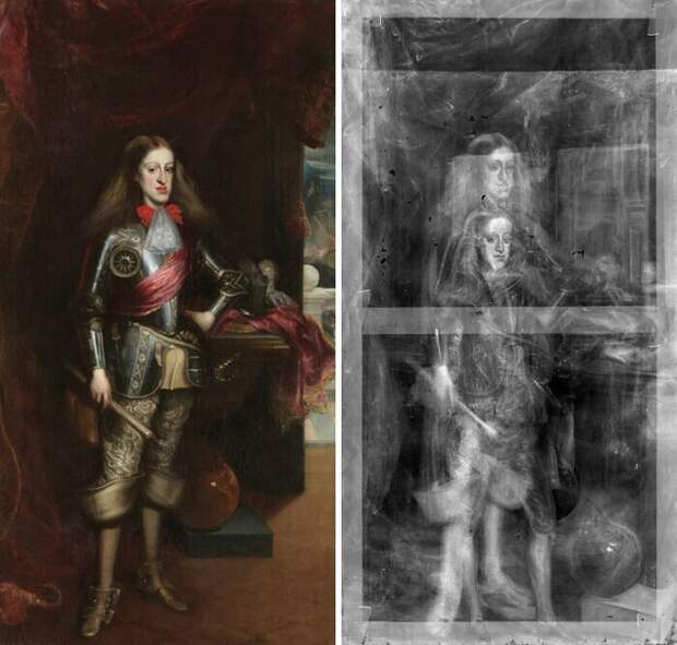 Рентген портрета Карла II Испанского показал, что он написан поверх первой версии, которую ходожник создал, когда король был несколькими годами младше