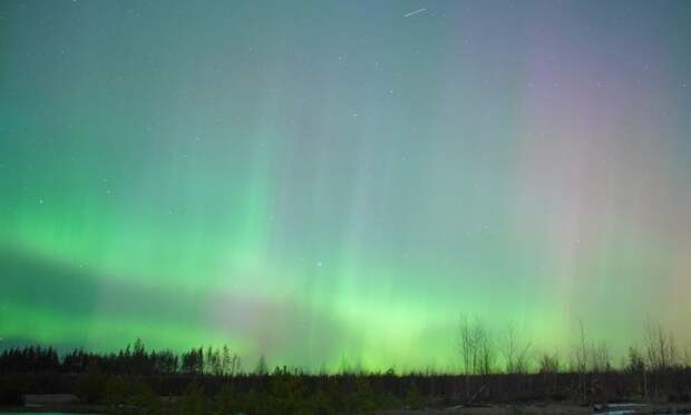 Зеленые сполохи в ночном небе Ленинградской области попали на видео