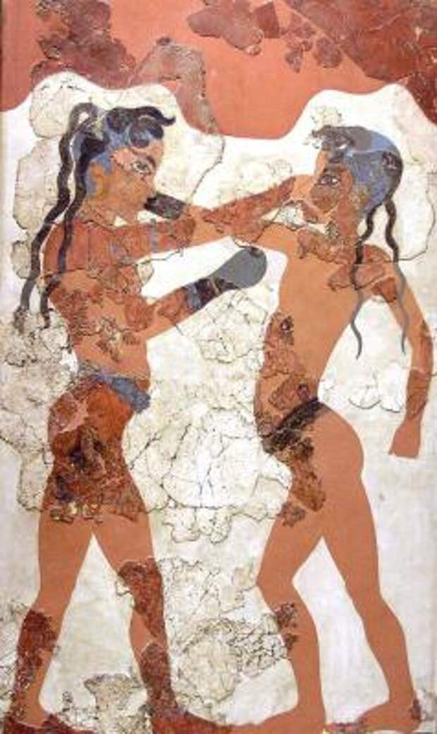 Минойская цивилизация - культура, архитектура, искусство - Боксирующие мальчики, фреска из Санторини 