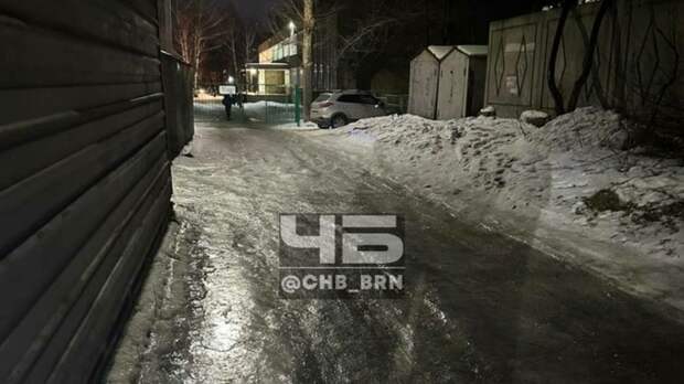 Барнаульцы не могут дойти с детьми до гимназии № 85 из-за обледенелой дороги