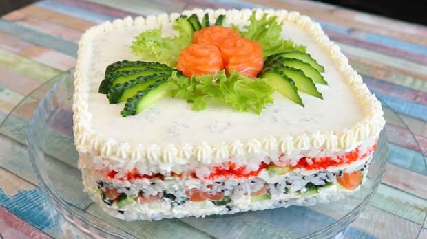 Шикарный суши-торт на Новый год 2023. Станет украшением любого праздничного стола