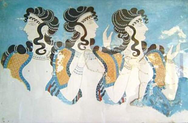 Минойская цивилизация - культура, архитектура, искусство - Фреска из Кносского дворца с изображением женщин