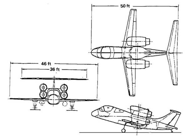 Ранний вариант Boeing Model 1041 с четырьмя поворотными реактивными двигателями 