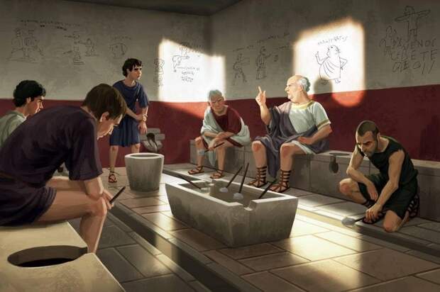 Римский общественный туалет. Современная иллюстрация